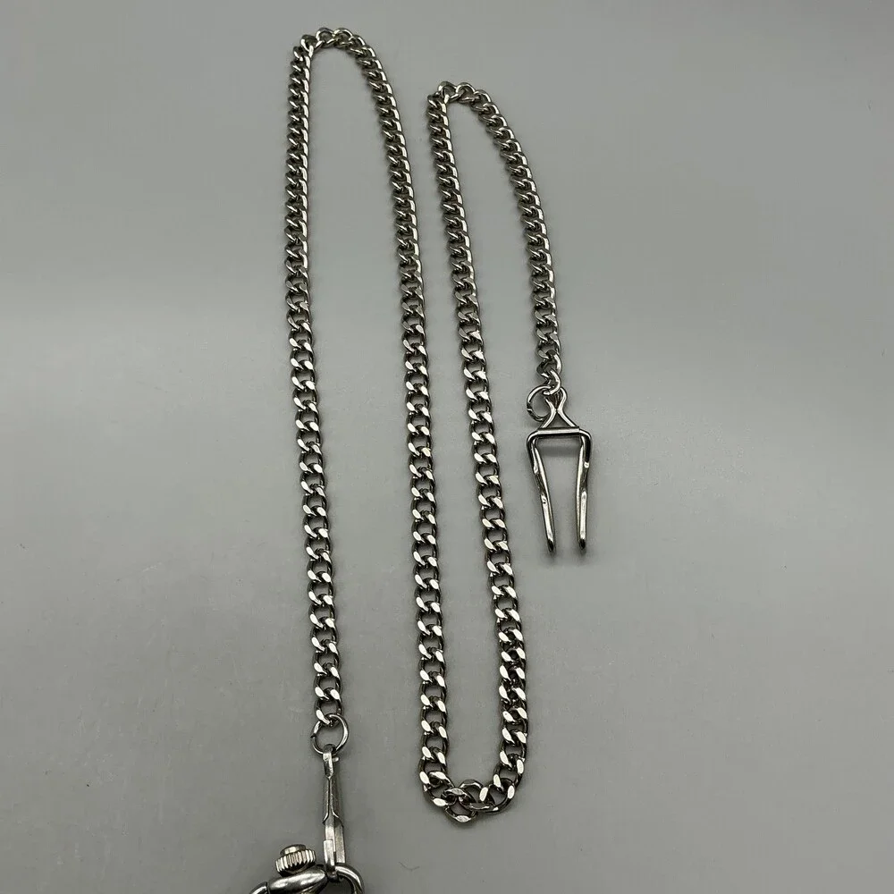 Al Agnew Pocket Watch Men 46mm Silver Tone Wolf Full Hunter Chain New Battery